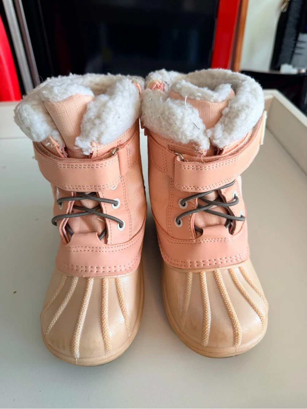 Pink Sherpa-Lined Kids Winter Duck Boots Size 12 Cat & Jack